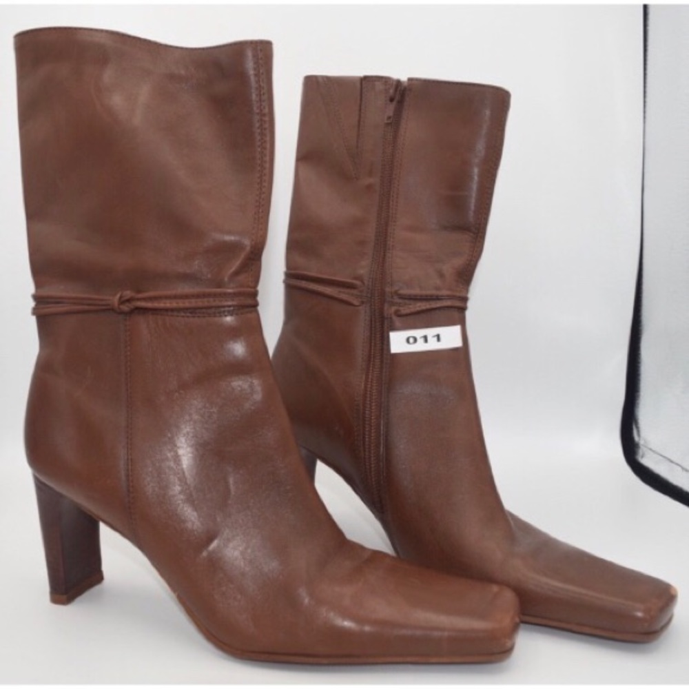 BP side zip brown leather ankle booties.